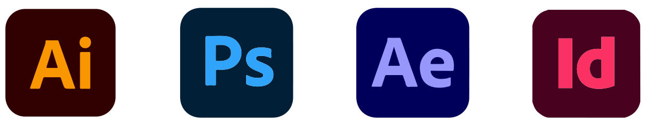 Adobe Illustrator, Photoshop, After Effects and InDesign logos
